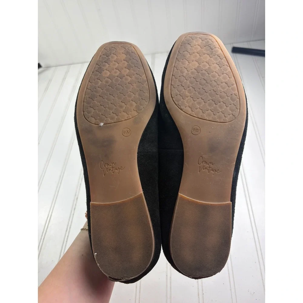 Crown Vintage Y2K Black Suede Mary Jane Flats Square Toe Women's Size 9.5M